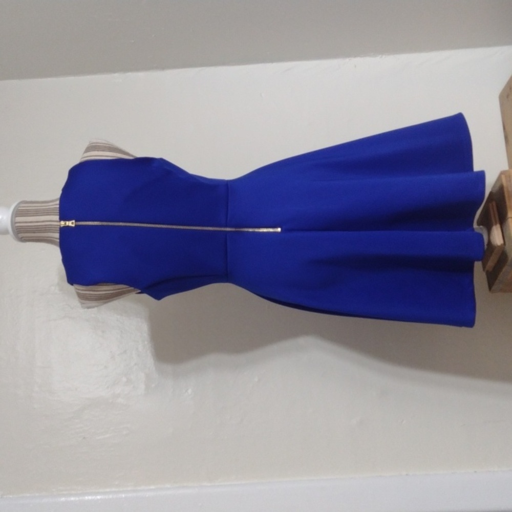 Milly Blue Fit & Flare Sleeveless Dress Exposed Goldtone Back Zip Size 8 - Picture 3 of 11